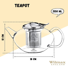 Wilmax Teekanne 1550 ml Thermoglas Edelstahlfilter WL-888806/A