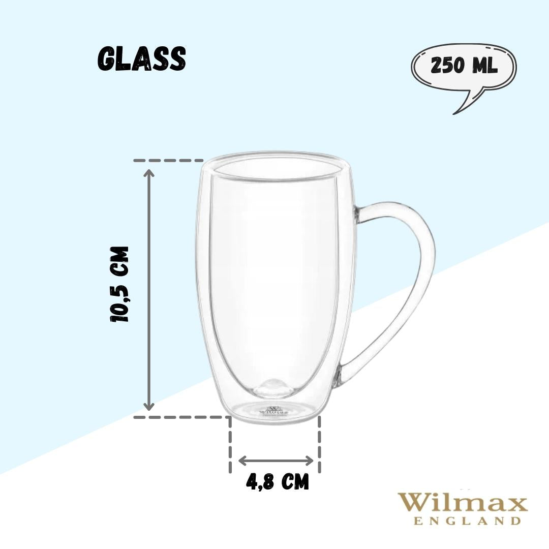 Wilmax Doppelwandige Thermoglas-Tasse mit Henkel