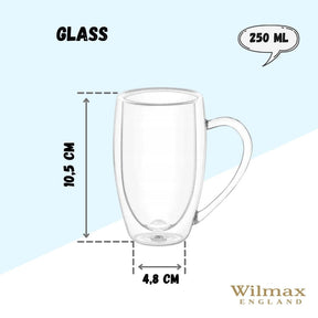 Wilmax Doppelwandige Thermoglas-Tasse mit Henkel