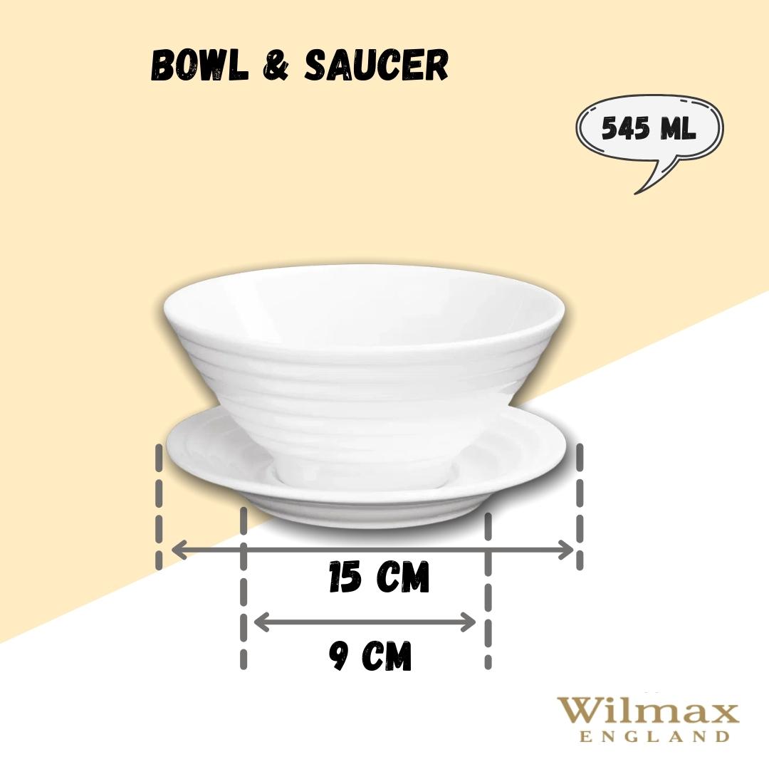 Wilmax Schale mit Untertasse 545 ml aus Porzellan, Weiß