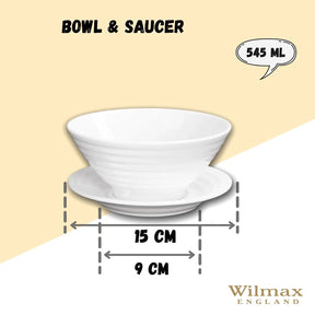 Wilmax Schale mit Untertasse 545 ml aus Porzellan, Weiß