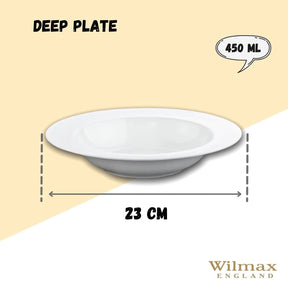 Wilmax Tiefer Teller 23 cm 450 ml aus Porzellan, Weiß WL-991217/A