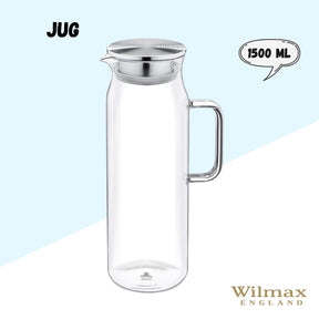 Wilmax Borosilikat Glas Krug mit Edelstahl-Deckel