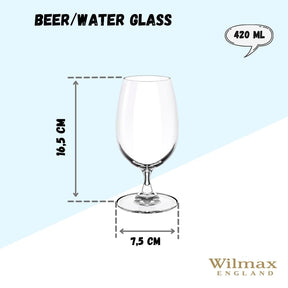 Wilmax Bierglas 420 ml Kristallglas Transparent 6er Set WL-888026/6A