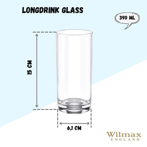 Wilmax Longdrinkglas 390 ml Kristallglas Transparent 6er Set WL-888024/6A