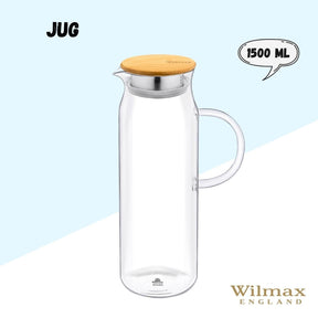 Wilmax Borosilikat Glas Krug mit Bambusdeckel