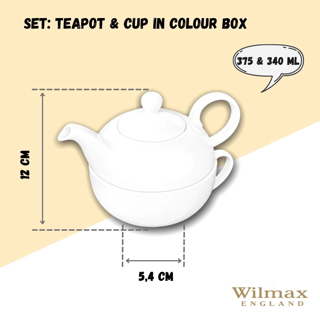 Wilmax Teekanne und Tasse Set 375 ml 340 ml Weiß Porzellan WL-994048/AB