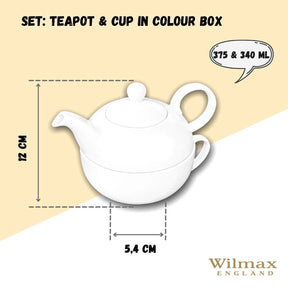 Wilmax Teekanne und Tasse Set 375 ml 340 ml Weiß Porzellan WL-994048/AB