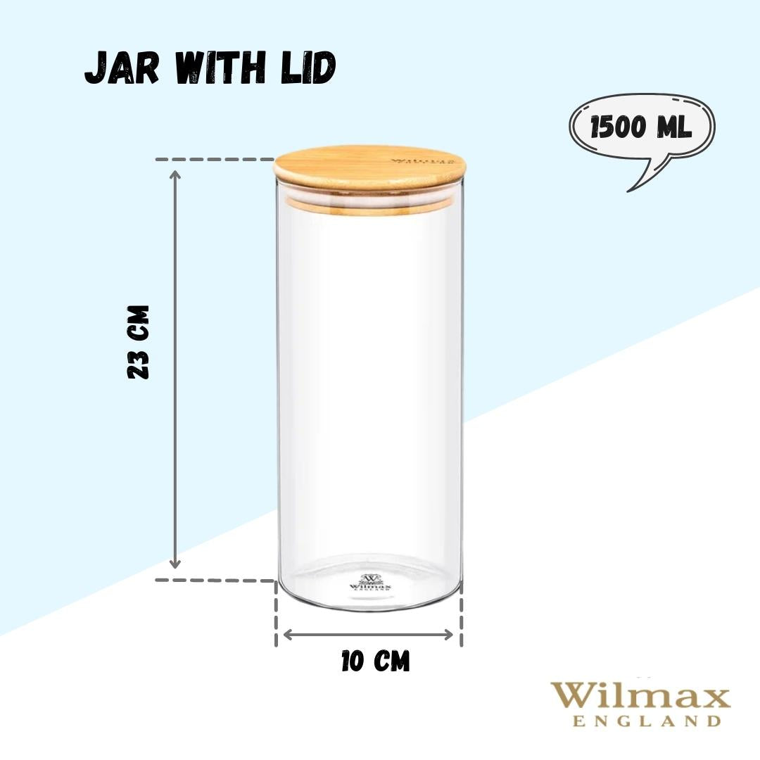 Wilmax Vorratsglas 2000 ml mit Bambusdeckel Transparent WL-888510/A