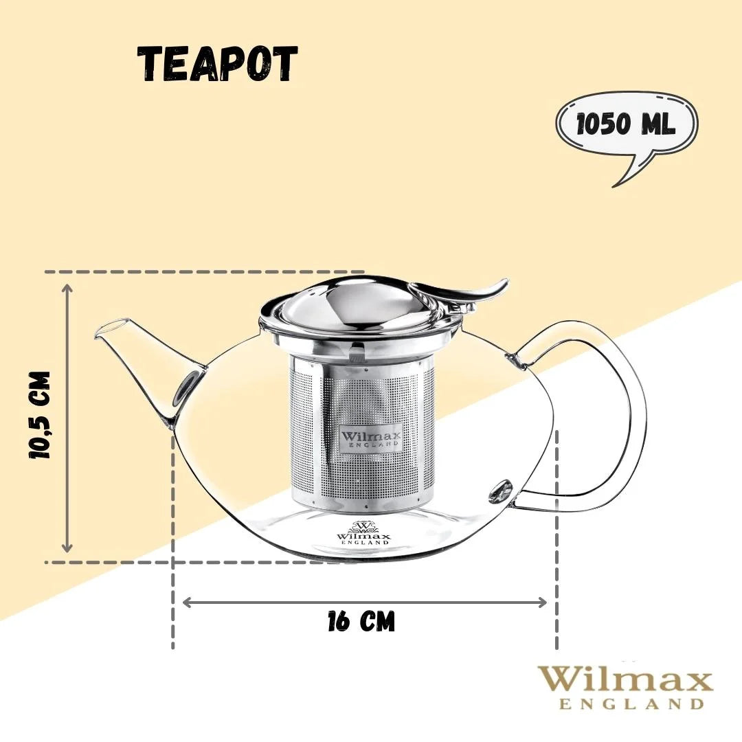 Wilmax Thermoglas Teekanne mit Edelstahlfilter