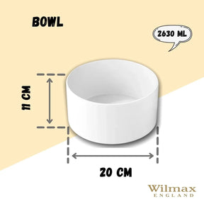 Wilmax Schale 20 cm 2630 ml aus Porzellan, Weiß WL-992748/A