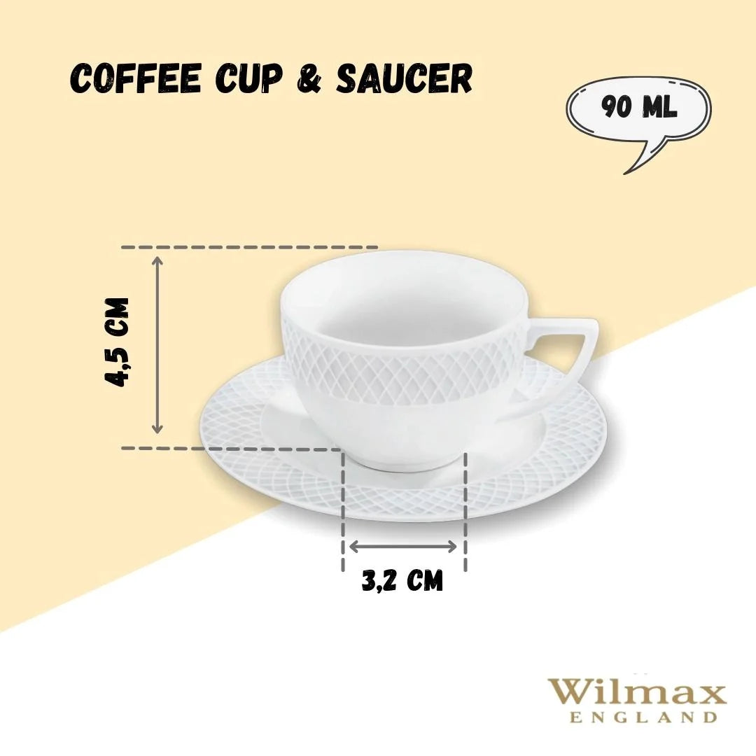 Wilmax Tasse mit Untertasse 90 ml Weiß Porzellan 6er Set WL-880101400/AB6