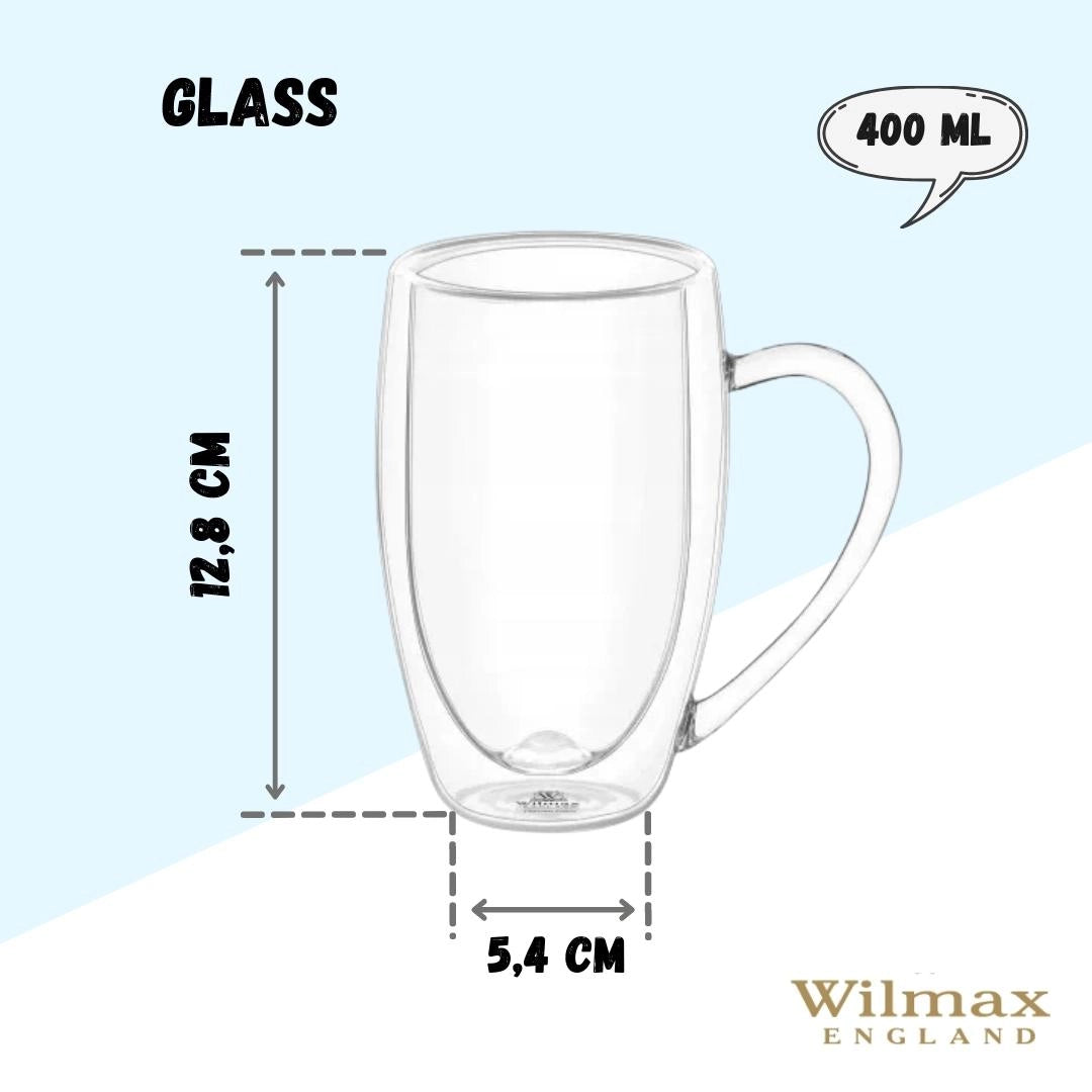 Wilmax Doppelwandige Thermoglas-Tasse mit Henkel