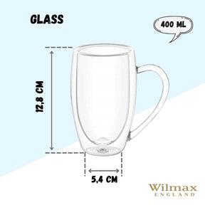 Wilmax Doppelwandige Thermoglas-Tasse mit Henkel