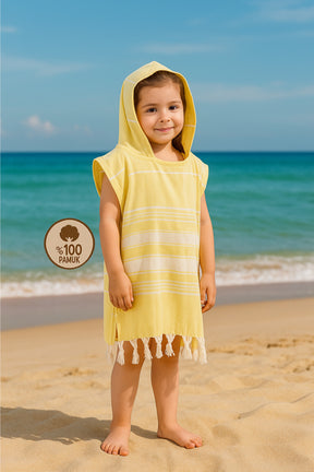 Children's Bathrobe Poncho Cotton Beach Towel Peshtemal Yellow
