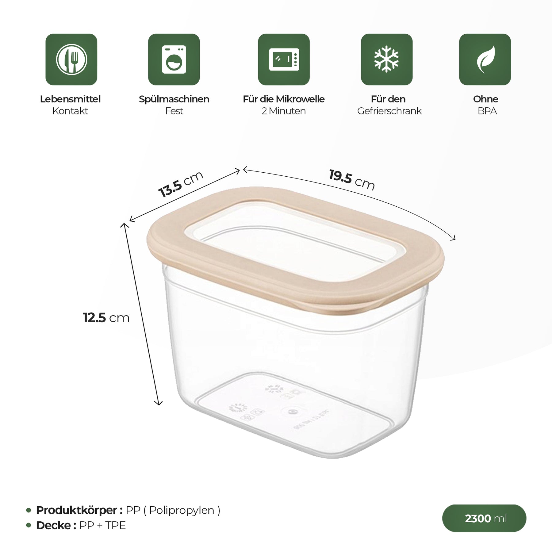 CRALEX Tosca rechteckige Lebensmittelbehälter, 3er-Set (800 ml / 1,3 l / 2,3 l)