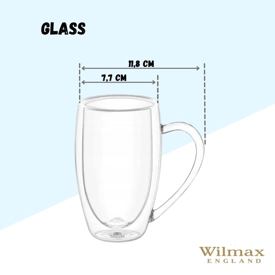 Wilmax Doppelwandige Thermoglas-Tasse mit Henkel