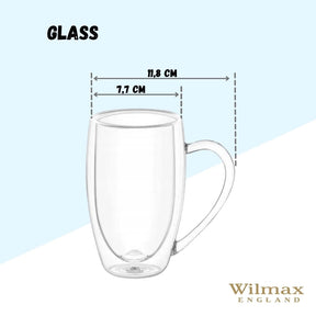 Wilmax Doppelwandige Thermoglas-Tasse mit Henkel
