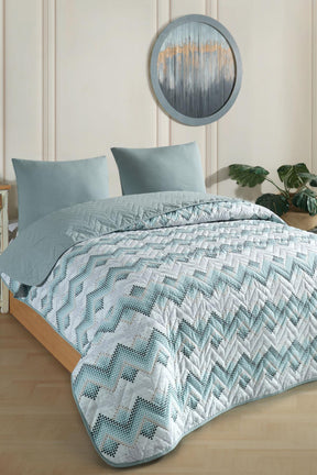Formeya Doppelt gemustertes, gestepptes, doppelseitiges, buntes Piqué-Tagesdecken-Set, 200 x 230 cm (ohne Laken)