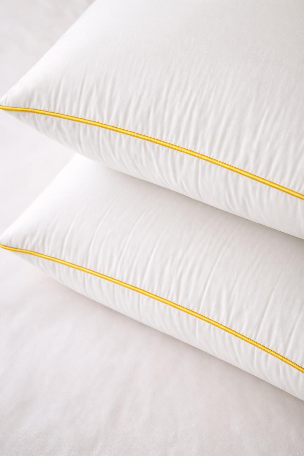 2 Stück goldverzierte Nano-Gel-Kissen mit goldfarbener Paspelierung, 1100 Gramm, 50 x 70 cm, Luxus-Hotelkissen