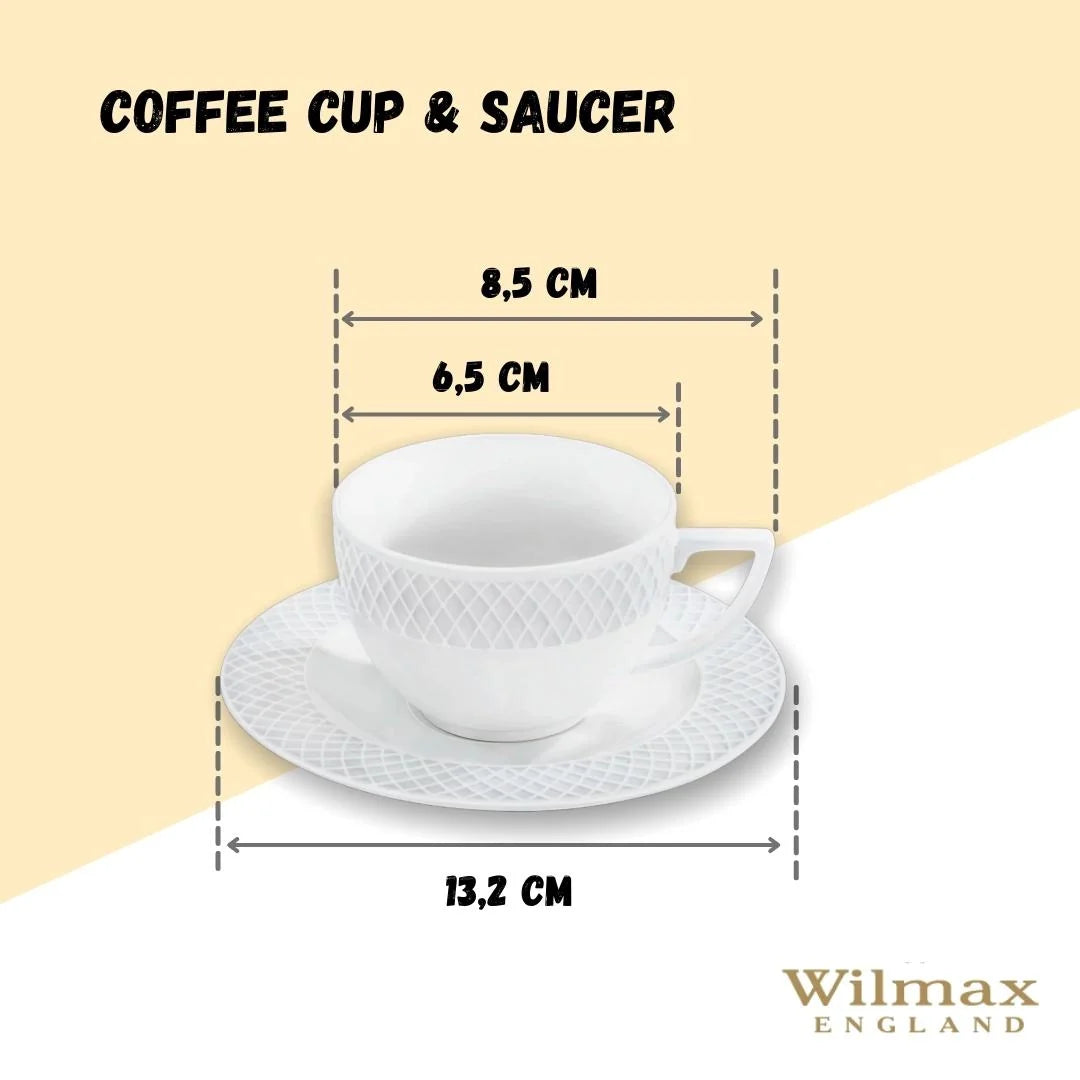 Wilmax Tasse mit Untertasse 90 ml Weiß Porzellan 6er Set WL-880101400/AB6