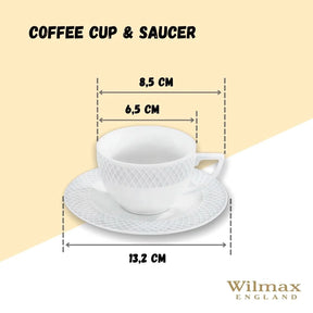 Wilmax Tasse mit Untertasse 90 ml Weiß Porzellan 6er Set WL-880101400/AB6