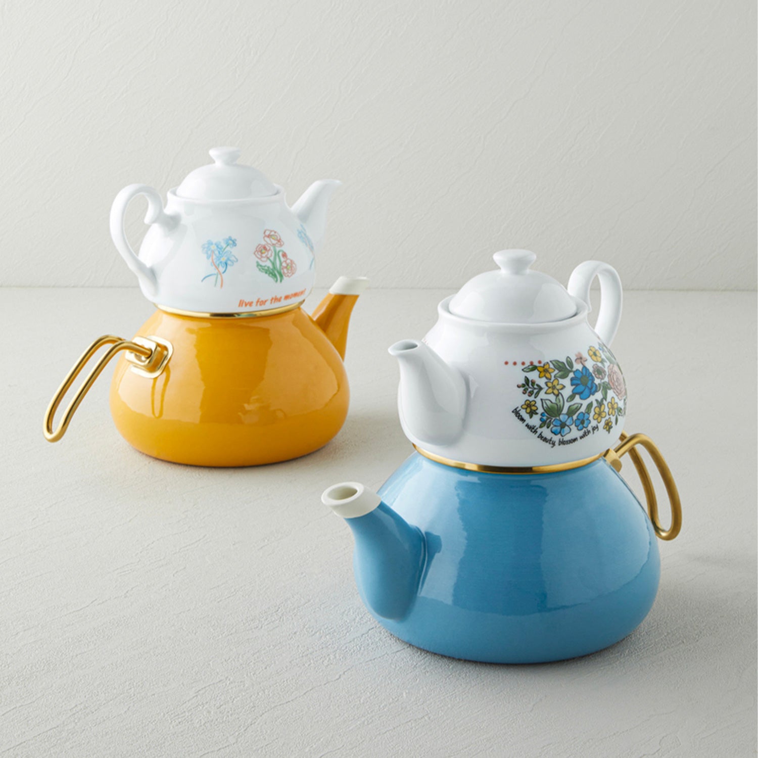 English Home Lively Porzellan-Teekanne (Çaydanlık) 0,85+2,2 l Blau