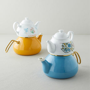 English Home Lively Porzellan-Teekanne (Çaydanlık) 0,85+2,2 l Blau