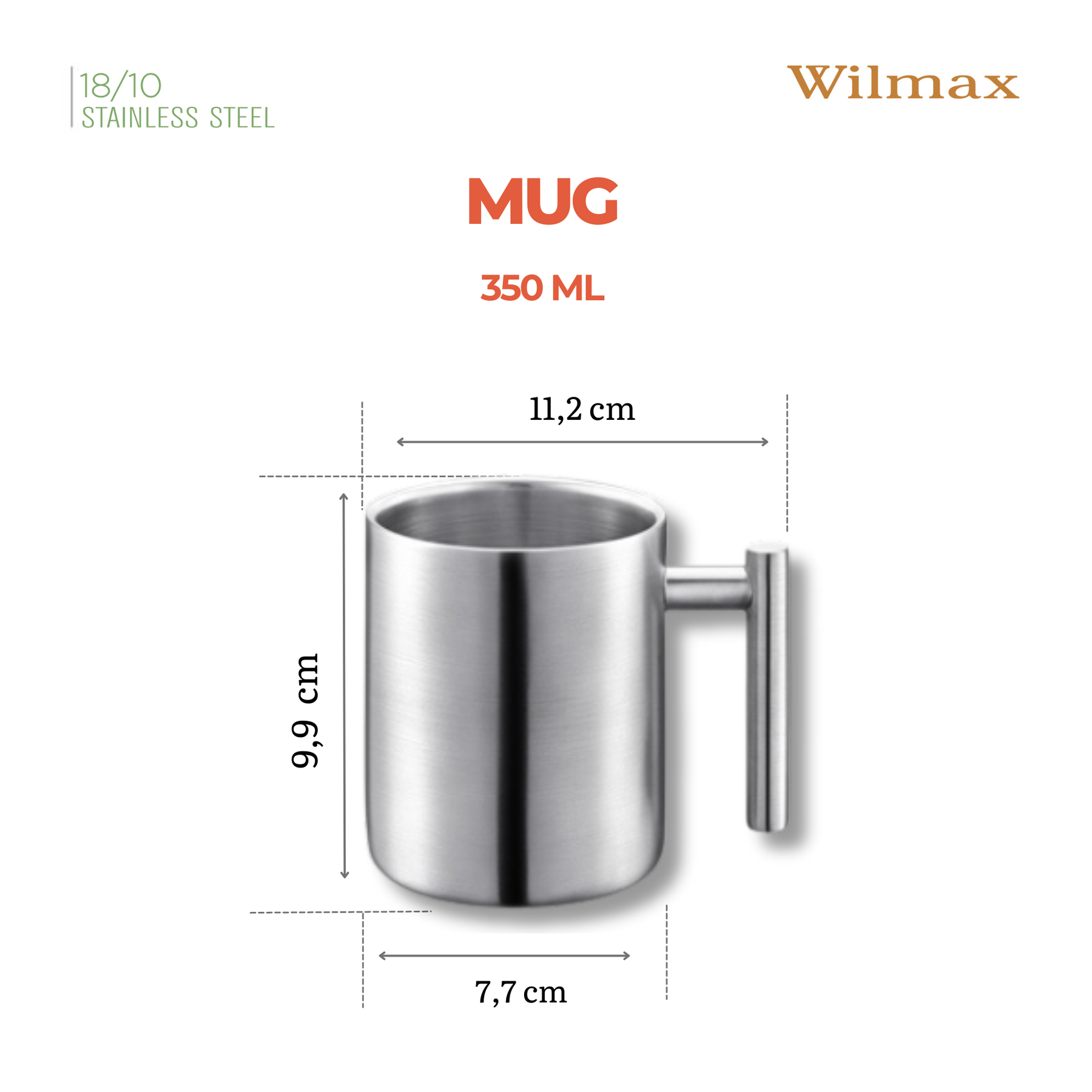 Wilmax Doppelwand Becher 350 ml Edelstahl Silber WL-517610115/A