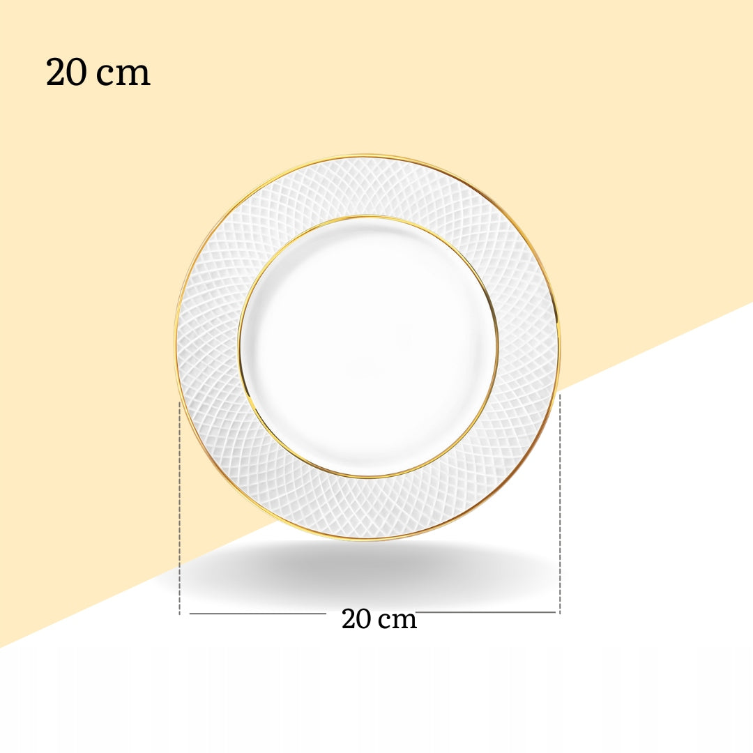 Wilmax Dessertteller 20 cm Weiß Porzellan mit Goldlinien WL-880102102/A