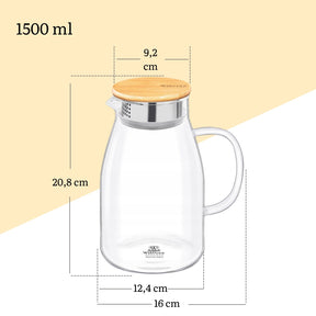Wilmax Krug 1500 ml Thermoglas mit Bambusdeckel Transparent WL-888215/A