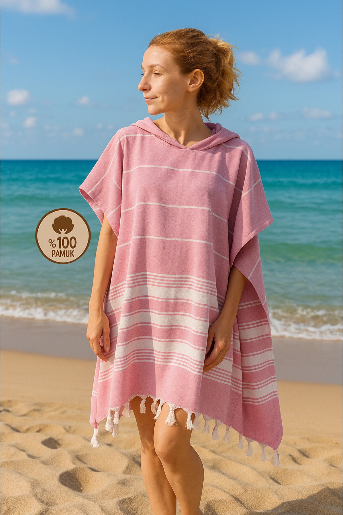 Cotton Adult Peshtemal Poncho Bathrobe Beach Towel
