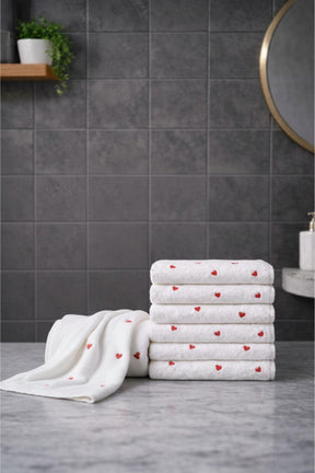 Hochwertiges Hand- und Gesichtshandtuch-Set aus 80 % Baumwolle mit Herzstickerei - 6er-Pack (50x90 cm)