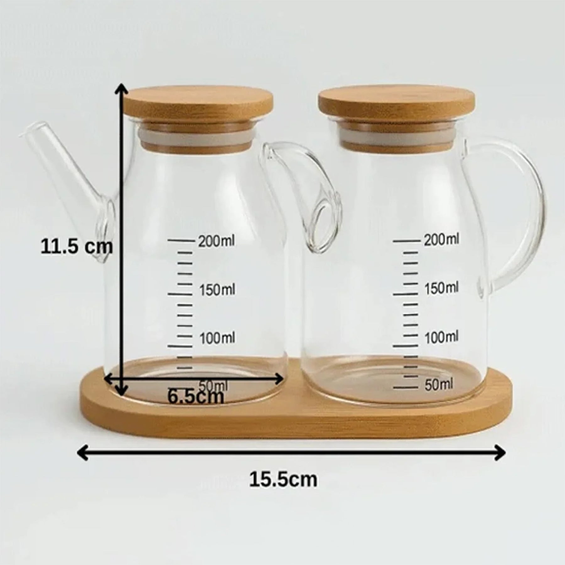 Erkugo Öl- und Essigspender 2er Set - 200 ml Glas mit Bambusdeckel - inkl. Bambusständer