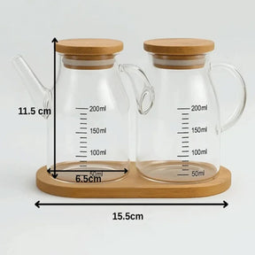 Erkugo Öl- und Essigspender 2er Set - 200 ml Glas mit Bambusdeckel - inkl. Bambusständer