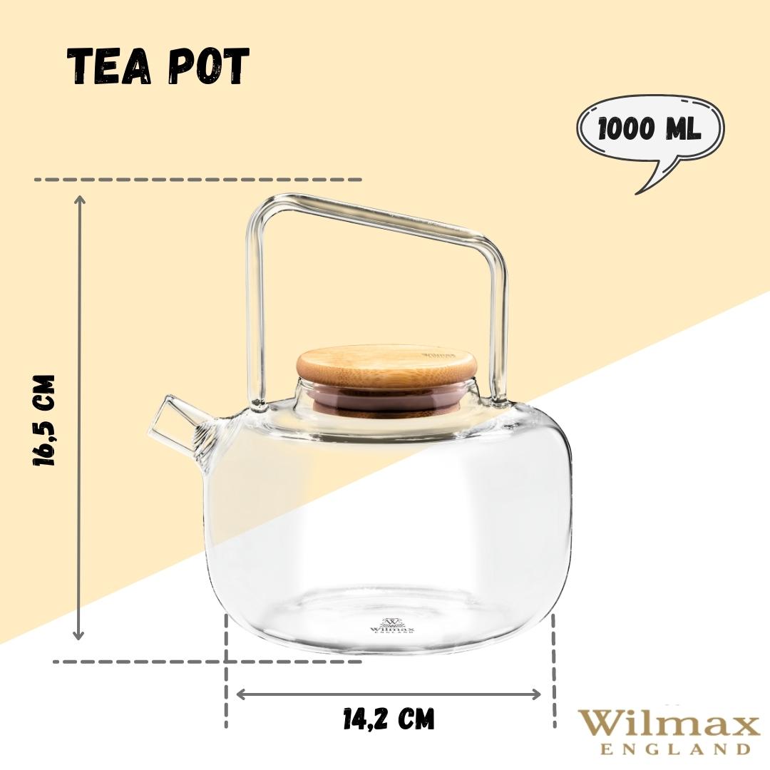 Wilmax Teekanne 1000 ml mit Federfilter Bambusdeckel WL-888821/A