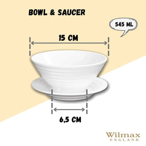 Wilmax Schale mit Untertasse 545 ml aus Porzellan, Weiß