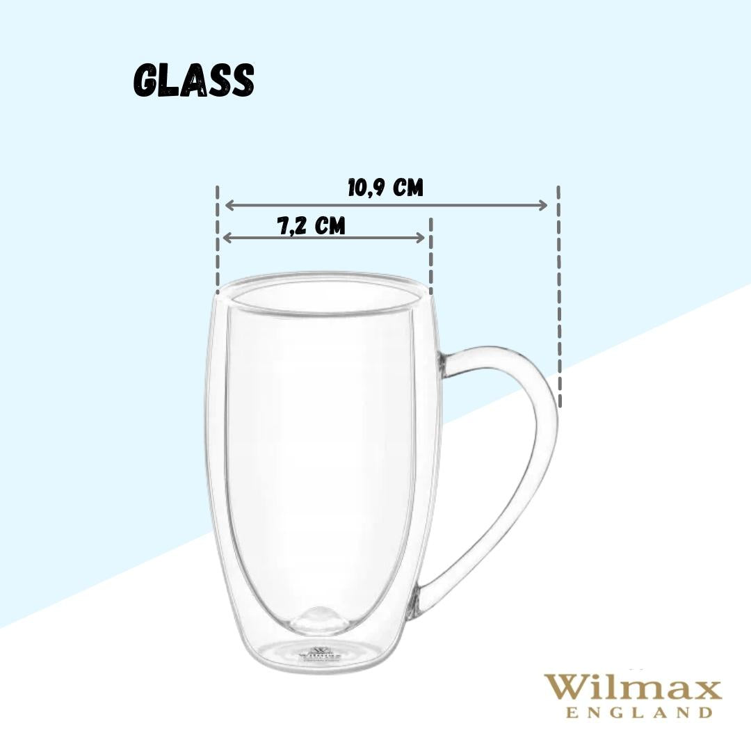 Wilmax Doppelwandige Thermoglas-Tasse mit Henkel