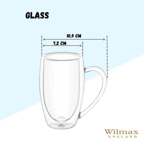 Wilmax Doppelwandige Thermoglas-Tasse mit Henkel