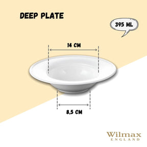 Wilmax Tiefer Teller 23 cm 395 ml aus Porzellan, Weiß WL-991020/A