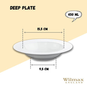 Wilmax Tiefer Teller 23 cm 450 ml aus Porzellan, Weiß WL-991217/A