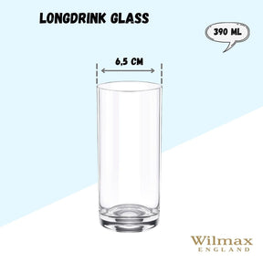 Wilmax Longdrinkglas 390 ml Kristallglas Transparent 6er Set WL-888024/6A