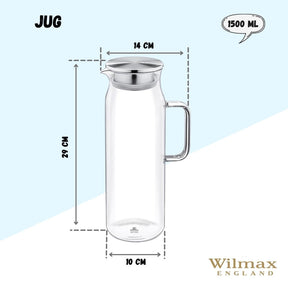 Wilmax Borosilikat Glas Krug mit Edelstahl-Deckel