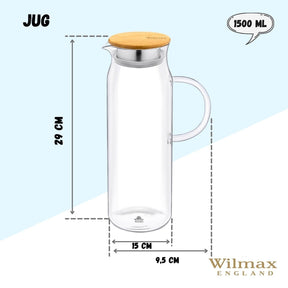 Wilmax Borosilikat Glas Krug mit Bambusdeckel