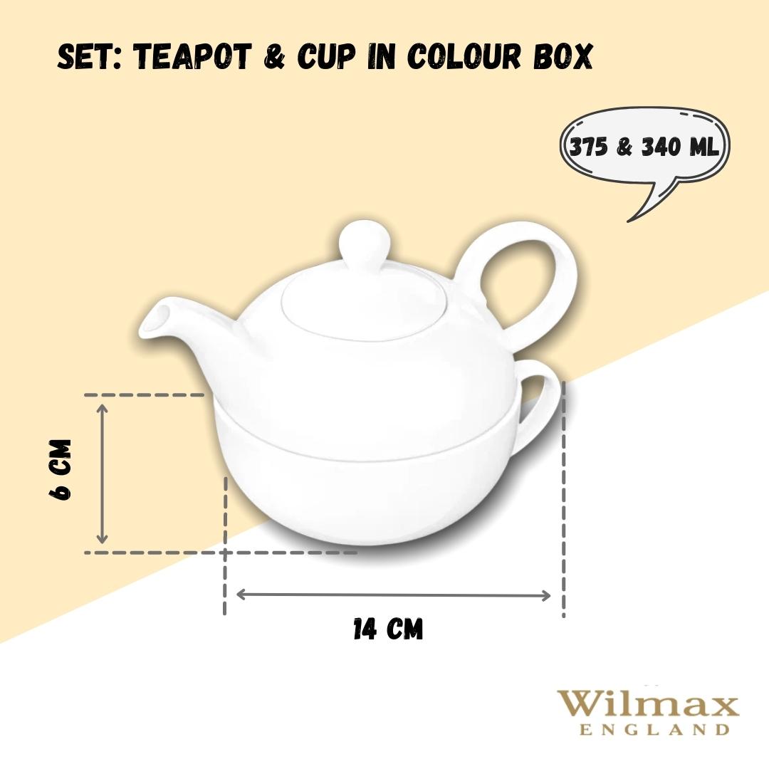 Wilmax Teekanne und Tasse Set 375 ml 340 ml Weiß Porzellan WL-994048/AB
