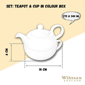 Wilmax Teekanne und Tasse Set 375 ml 340 ml Weiß Porzellan WL-994048/AB