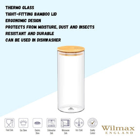 Wilmax Vorratsglas 2000 ml mit Bambusdeckel Transparent WL-888510/A