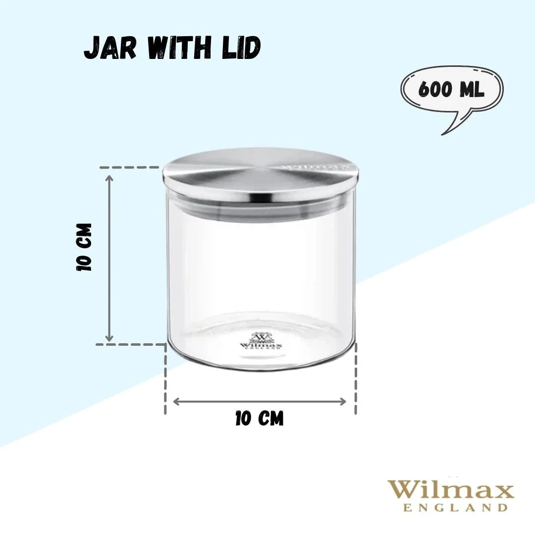 Wilmax Vorratsglas 600 ml mit Edelstahldeckel 3er Set WL-888512/A3