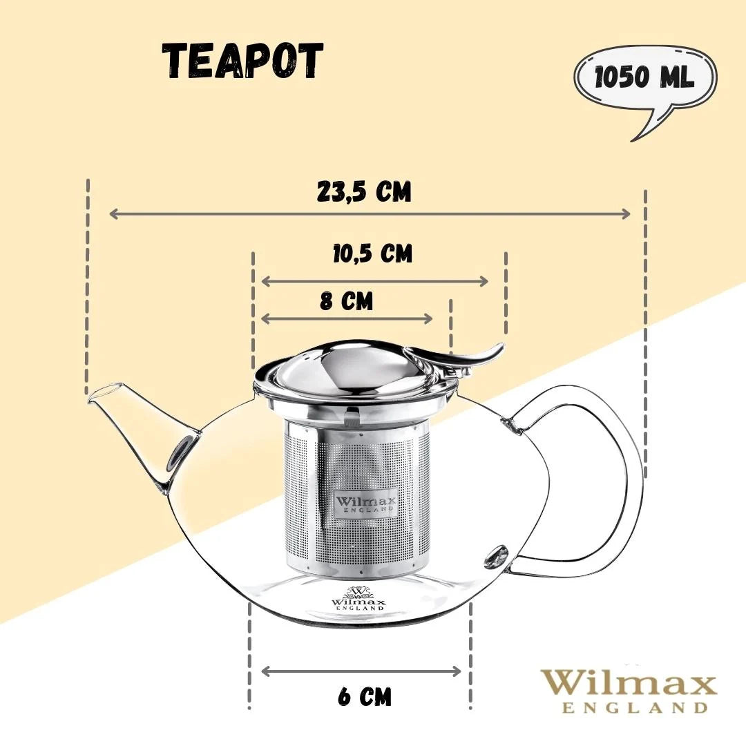 Wilmax Thermoglas Teekanne mit Edelstahlfilter