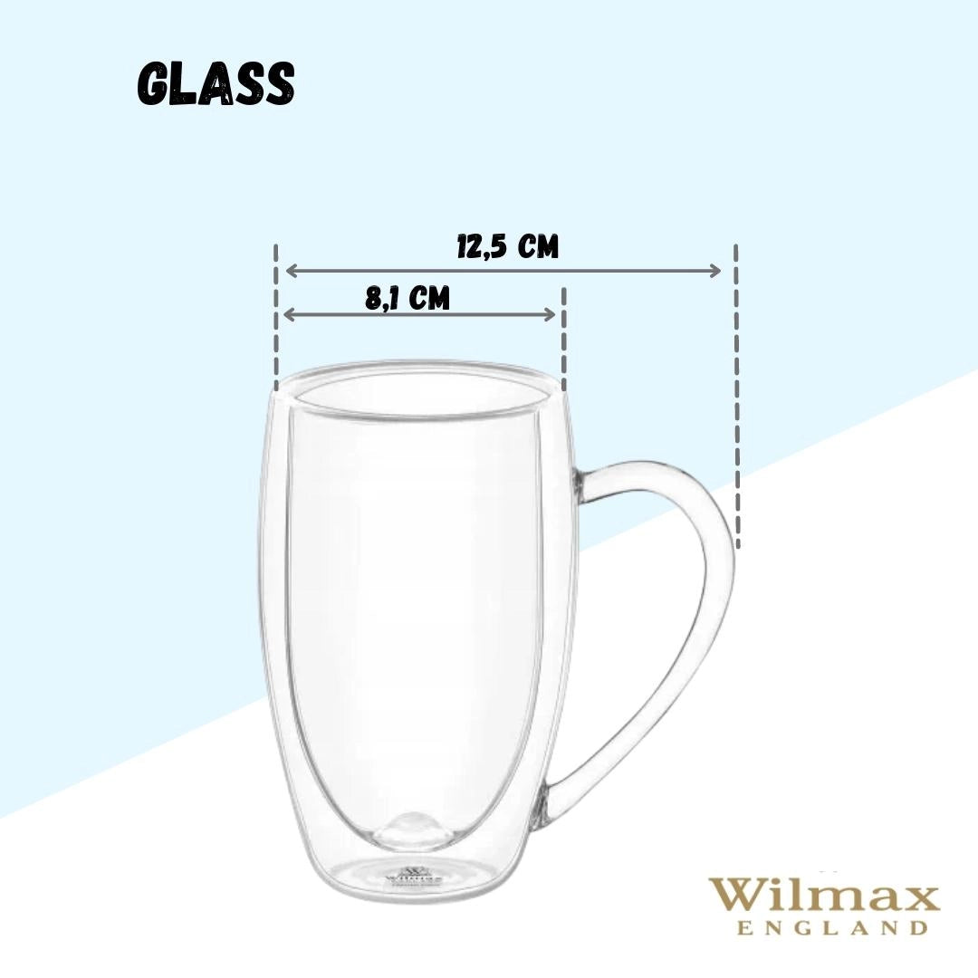 Wilmax Doppelwandige Thermoglas-Tasse mit Henkel